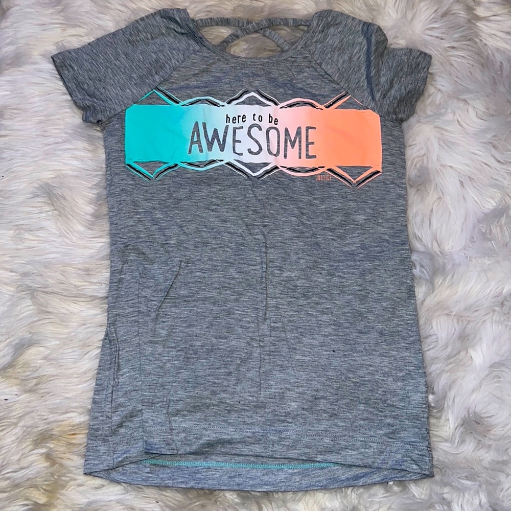 Justice Criss Cross Back “Here To Be Awsome” T-Shirt